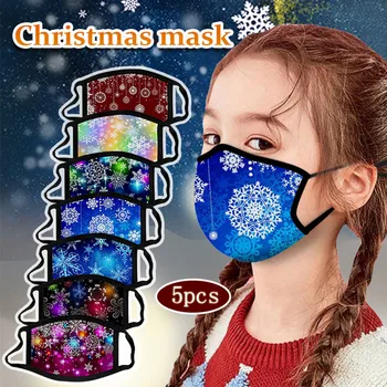 

Children's Christmas Mascarillas Washable Reusable Snowflake Print Protection Face Mask Dust-proof Smog Breathable Mouth Mask