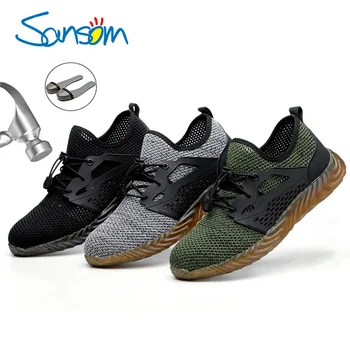 

SANSOM Safety Shoes Boots For Men Male Autumn Breathable Work Shoes Steel Toe Indestructible Safety Work Boots Sneakers