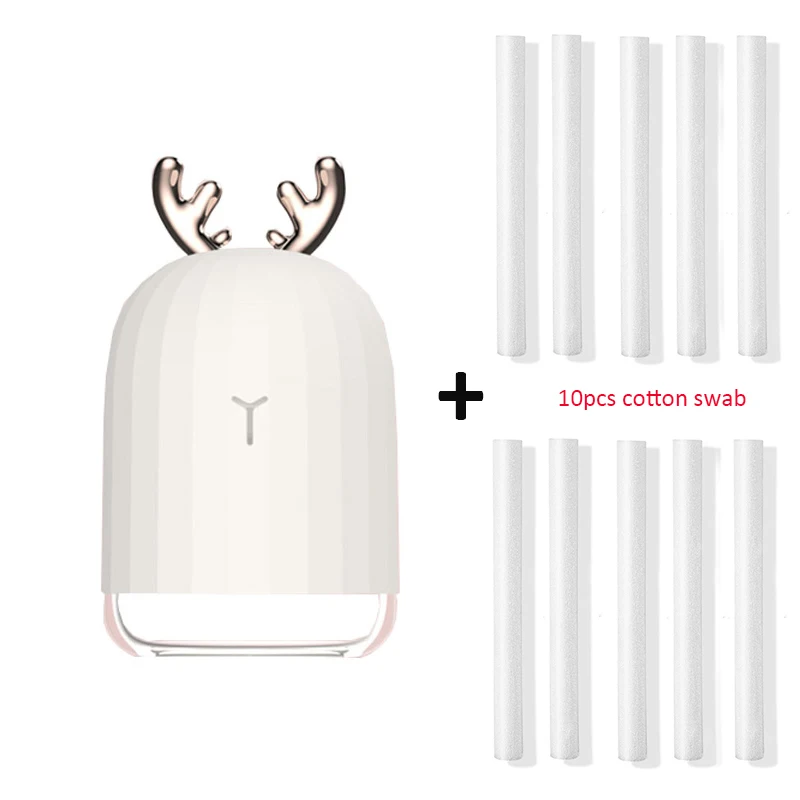 White and 10 filters High Quality 220ML Ultrasonic Air Humidifier Aroma Essential Oil Diffuser for Home Car USB Fogger Mist Maker with LED Night Lamp - Цвет: White and 10 filters