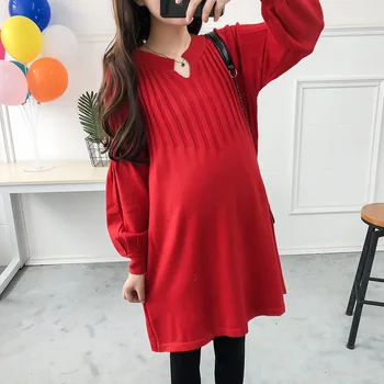 

Fall 2020 new maternity dress loose oversized top knitwear long sleeve Pullover medium length