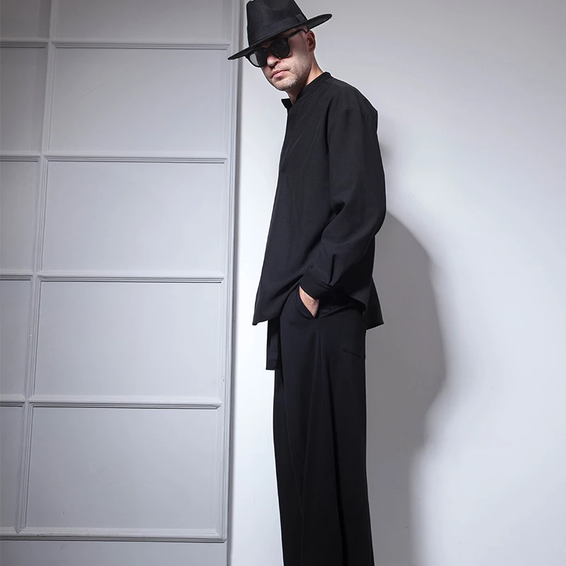 Korean version of trendy casual culottes large bell-shaped trousers wide leg trousers large size wide leg men's trousers fashion