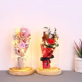 

Novelty 20LED Night Lights Rose Flower in Glass Dome Decor Copper Wire Lamp Valentine girlfriend gift