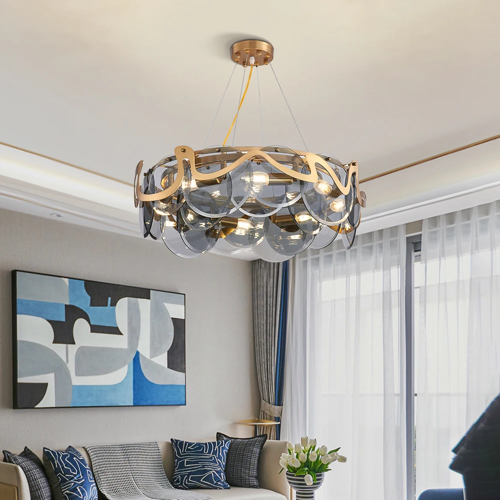 Современная люстра роскошный круглый светильник ings креативный стеклянный подвесной светильник для столовой гостиной современный светильник для комнаты