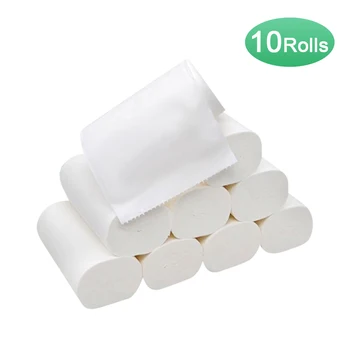 

10 Rolls Toilet Paper Bathroom Roll Paper Towels 3 Layers Pulp Wood Comfortable Kitchen Roll Papers for Home Office Hotel School