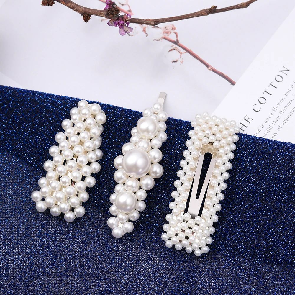 3PCS Korean Geometric Faux Pearls Decor Hairpins BB Hair Clips Metal Alloy Barrettes Headdress Jewelry Hair Styling Accessories