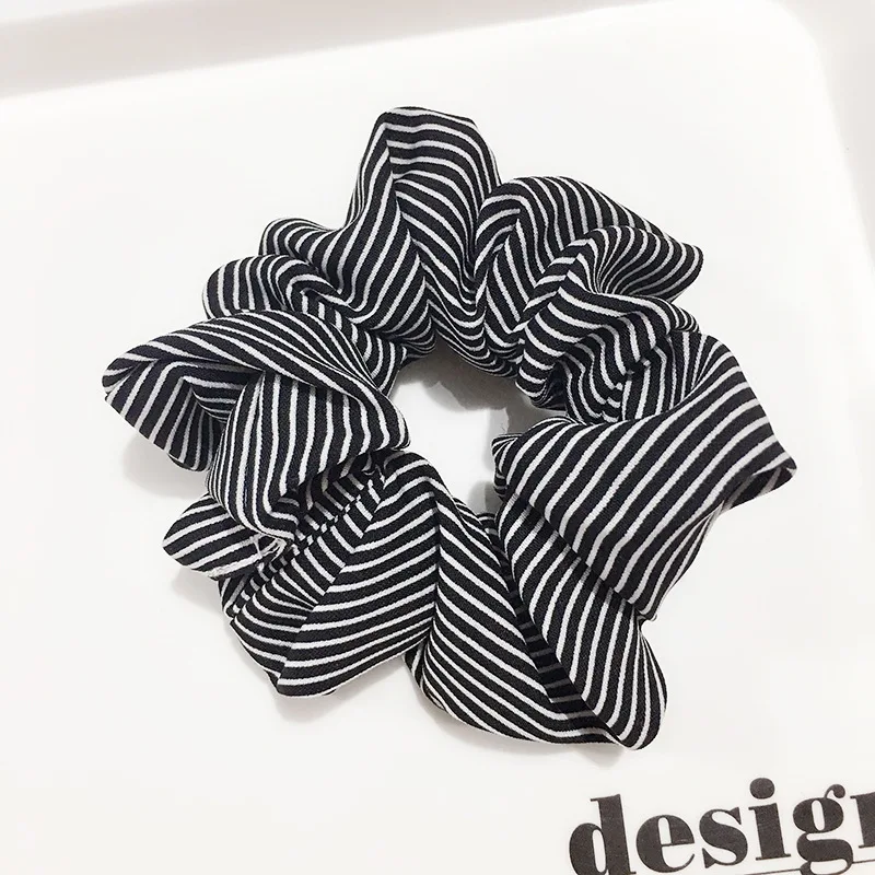 Stripe Black Модные резинки для волос в горошек в клетку, растягивающаяся повязка на голову, винтажные резинки для волос для женщин и девочек, держатель для конского хвоста, полосатые аксессуары для волос - Цвет: Stripe Black