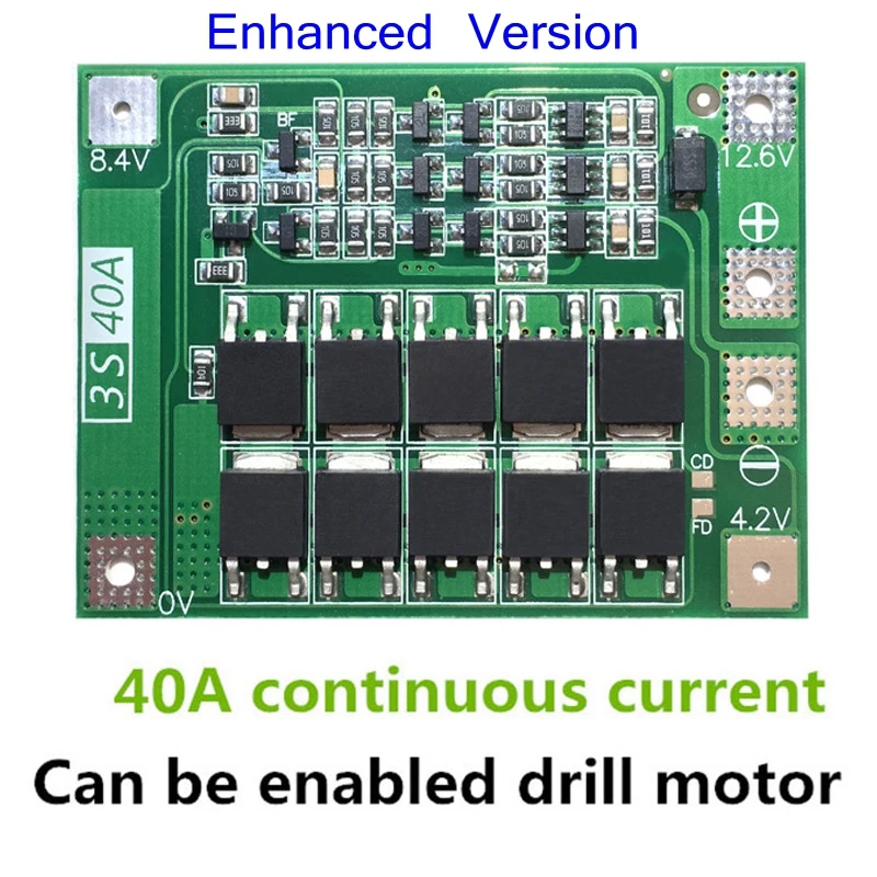 Защитная плата PCB BMS зарядного устройства литий ионной батареи 3S 40A для двигателя