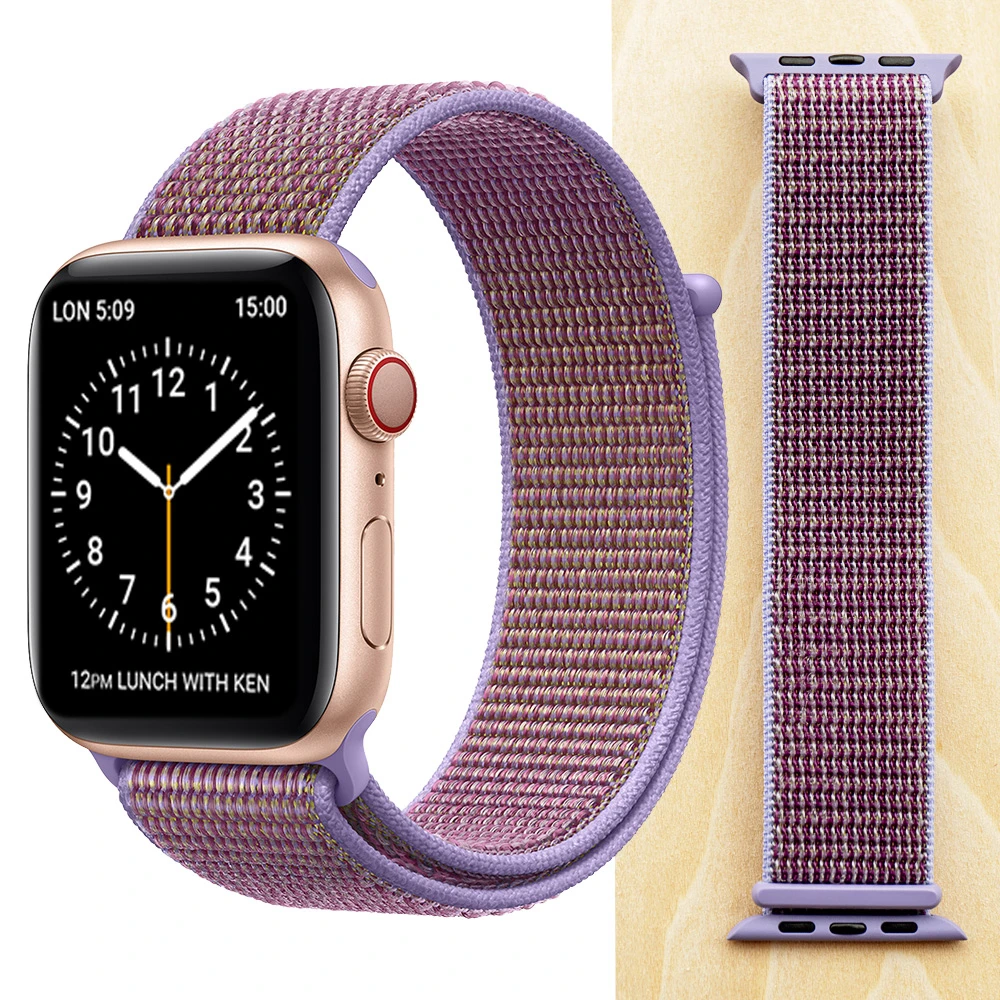 Lilac Новая высококачественная нейлоновая Спортивная петля для Apple Watch band Series 4 3 2 1 мягкий дышащий тканый ремешок 44 мм iwatch 42 мм 38 - Цвет ремешка: Lilac