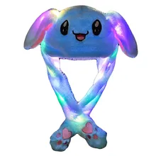 Funny Hat Women Men Kids Lighting Hat Cute Rabbit Ears Plush Ears Can Move Cap Children Shine Winter Warm For Party Night