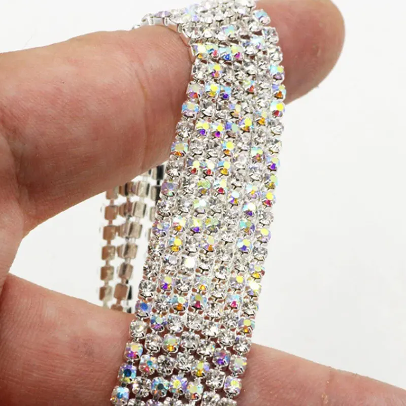 Glitter Crystal Rhinestone Cup Chain Sew-On Glue-On Close Chains Trimming Rhinestones DIY Cloth Accessories 1Meter SS6-SS16