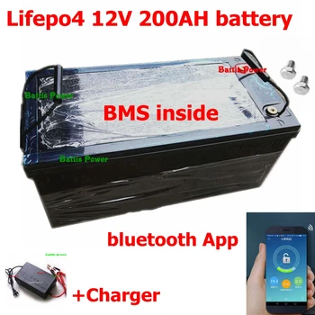 

Rechargeable anti-water 12.8V Lifepo4 12V 200AH lithium battery BMS 200A with bluetooth for Solar system inverter +10A Charger