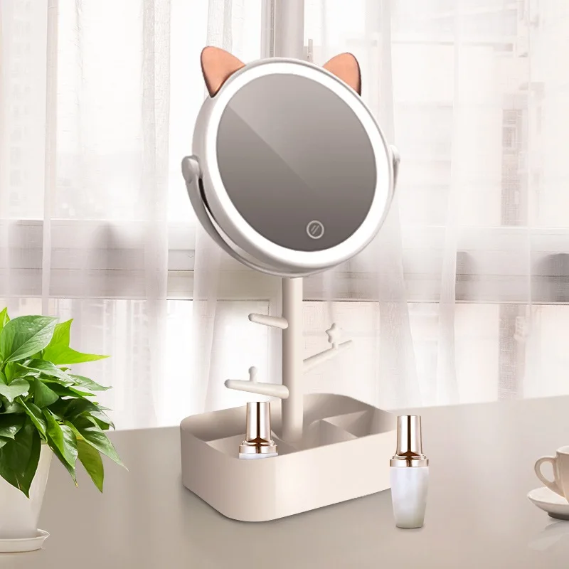 

Bedside Storage Makeup Mirror Lamp LED Light Included Charging Mirror Creative Product 2019 Stepless Dimming Small Night Lamp