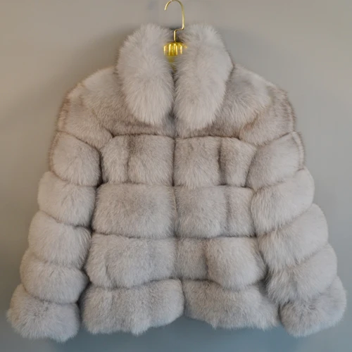light gray Роскошное Новое поступление, Женское зимнее плотное пальто из натурального Лисьего меха, куртка из натурального Лисьего меха, высокое качество, стоячий воротник, пальто из натурального Лисьего меха - Цвет: light gray