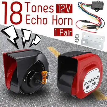 

1 Pair 18 tone 12v Echos Horns 105dB Loud Car Auto Truck Vehicle Surround Dual Snail Horn Waterproof Dustproof Warning Alarm