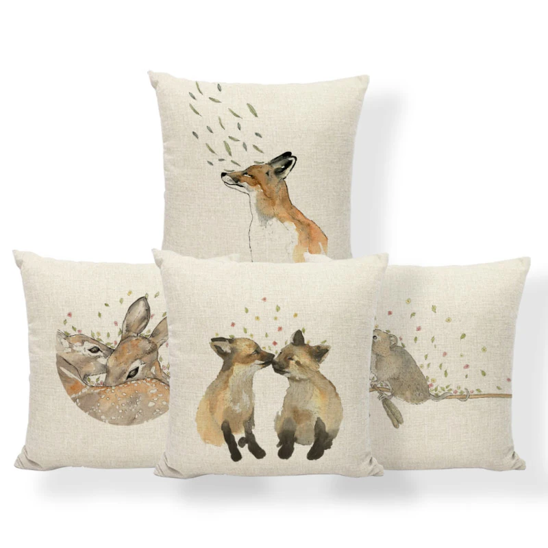 

Cute Fashion Throw Pillow Fox Deer Mouse Animal Square Pillowcase Home 45*45Cm Polyester Linen Decoration Sofa Cushion Cover