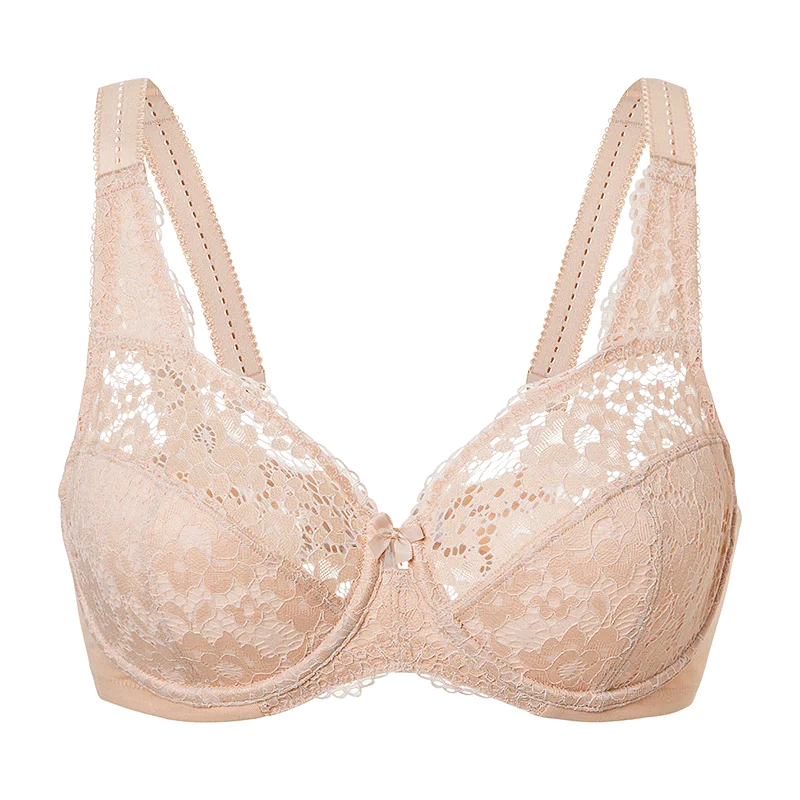 Beige02 DELIMIRA женский кружевной бюстгальтер размера плюс без подкладки с полным покрытием на косточках - Цвет: Beige02