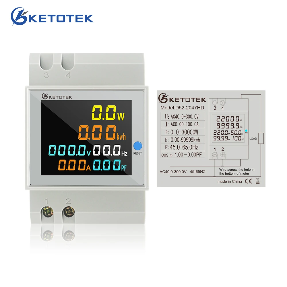 Wattmètre Numérique AC 100A - Mesure Tension, Courant, Puissance, LCD, 110-250V - Neuf, Idéal Pour Monitoring