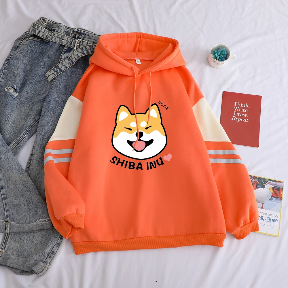 Толстовки Kawaii Shiba женские повседневные свободные свитшоты с принтом милой собаки