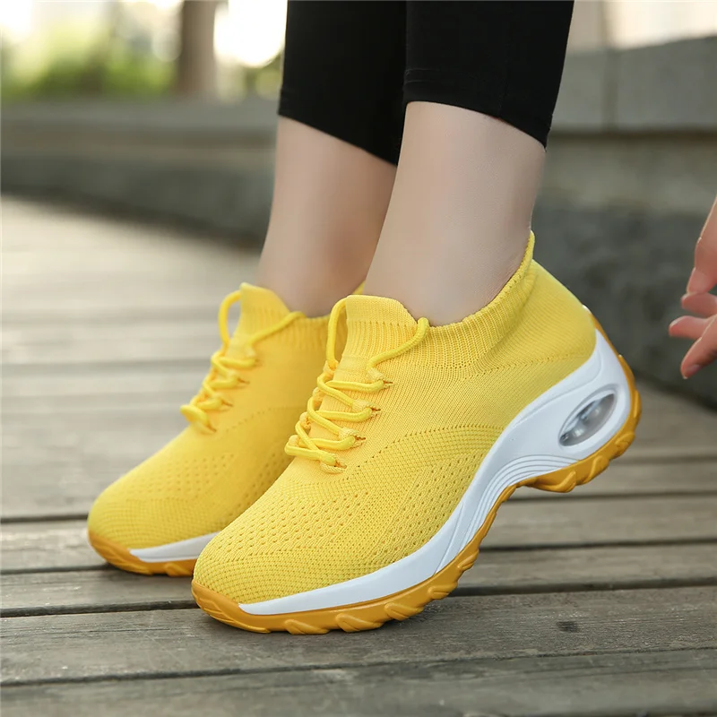 Walking Shoes Women Fashion Sock Shoes Thick Bottom Air Cushion Slip on Breathable Comfortable Casual Shoes