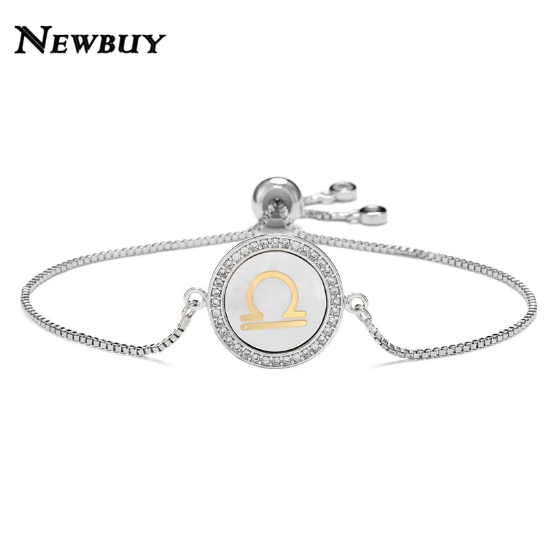 NEWBUY Мода 12 Созвездие шарм браслеты для женщин Девушка Уникальный дизайн оболочки браслет CZ Роскошный Золотой символ знаков зодиака