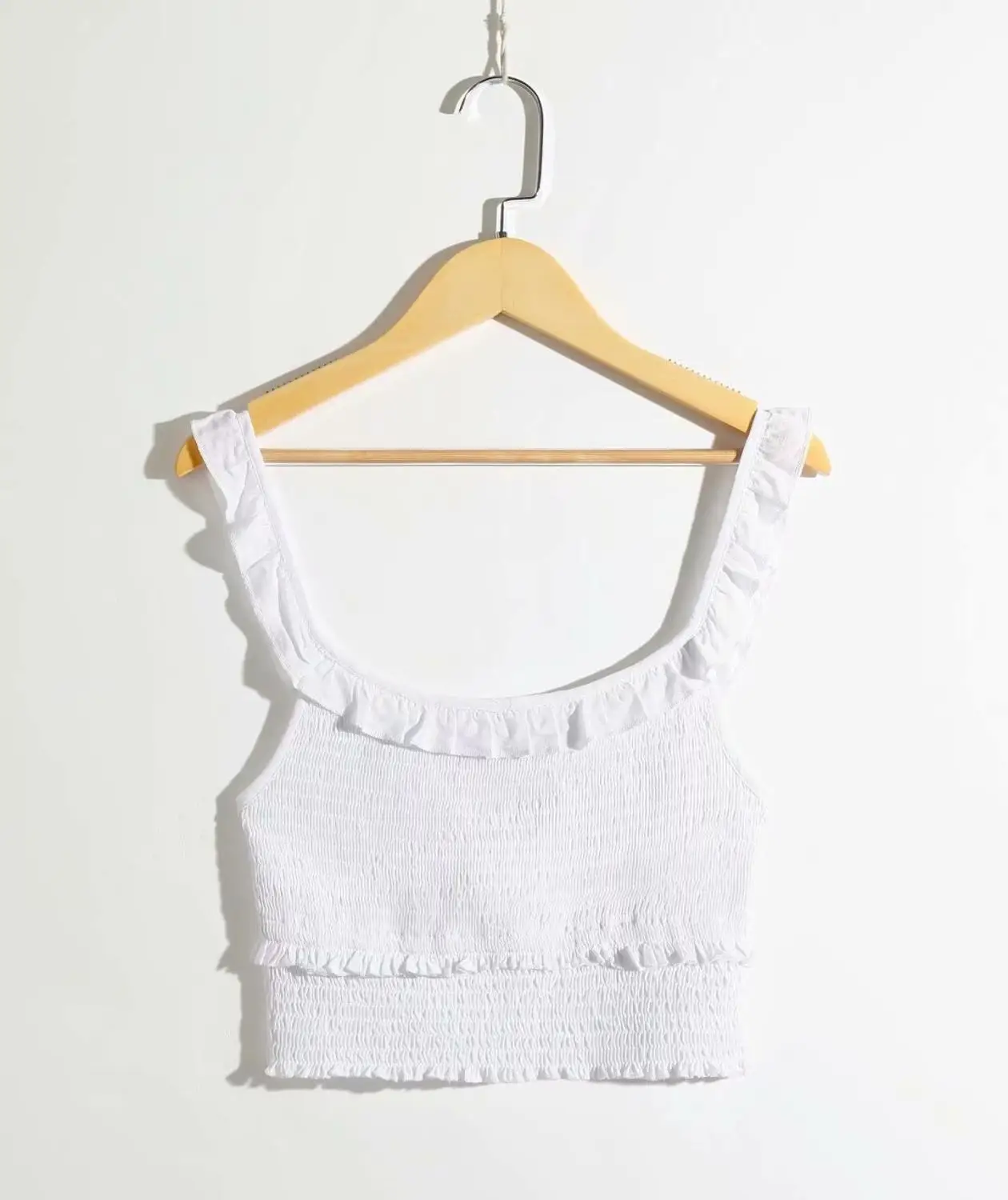 TP1469 white N518 Bazaleas, милый Модный женский топ с оборками, эластичный женский укороченный топ, облегающий топ с u-образным вырезом - Цвет: TP1469 white N518