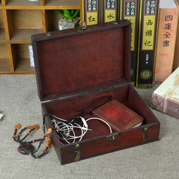 

Vintage Wooden Treasure Chest Storage Box Lock Organizer Case Foldable Mini Small Wood Treasure Handmade for Girls