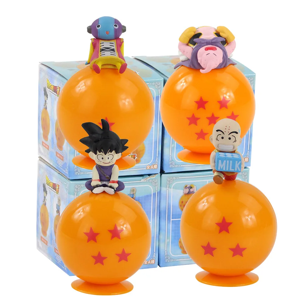 

4pcs/set 8cm Anime Dragon Ball Child Son Goku Krillin Majin Buu Q Version Figure Dolls PVC Cute Model Car Decoration Toys