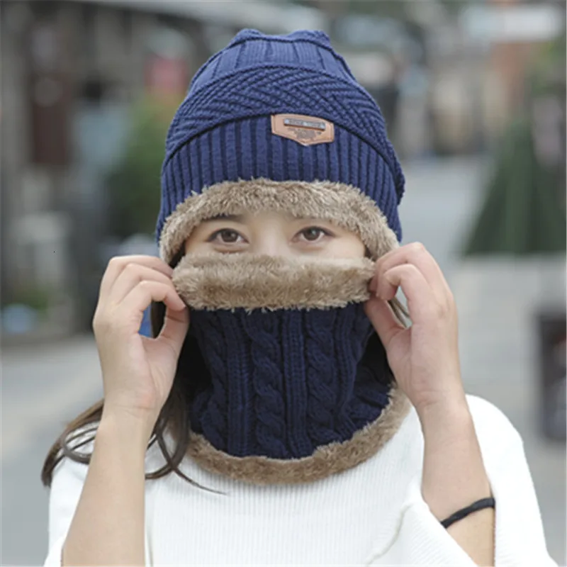 Women Scarf Hat Sets Ma'am Wool Hat Windbreak Knitting Hat Warm Increase Cashmere Thickness Scarf Integral Triangle Mark Set Hat