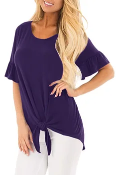 

clothing OWLPRINCESS 2019 Summer Women's Solid Color Short-Sleeved Flared Sleeve T-shirt round Neckline Long T-shirt