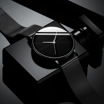 

Fashion Mens Watches Simple Design Black Ultrathin Stainless Steel Mesh Belt Wristwatch Analog Quartz Watches for Gifts