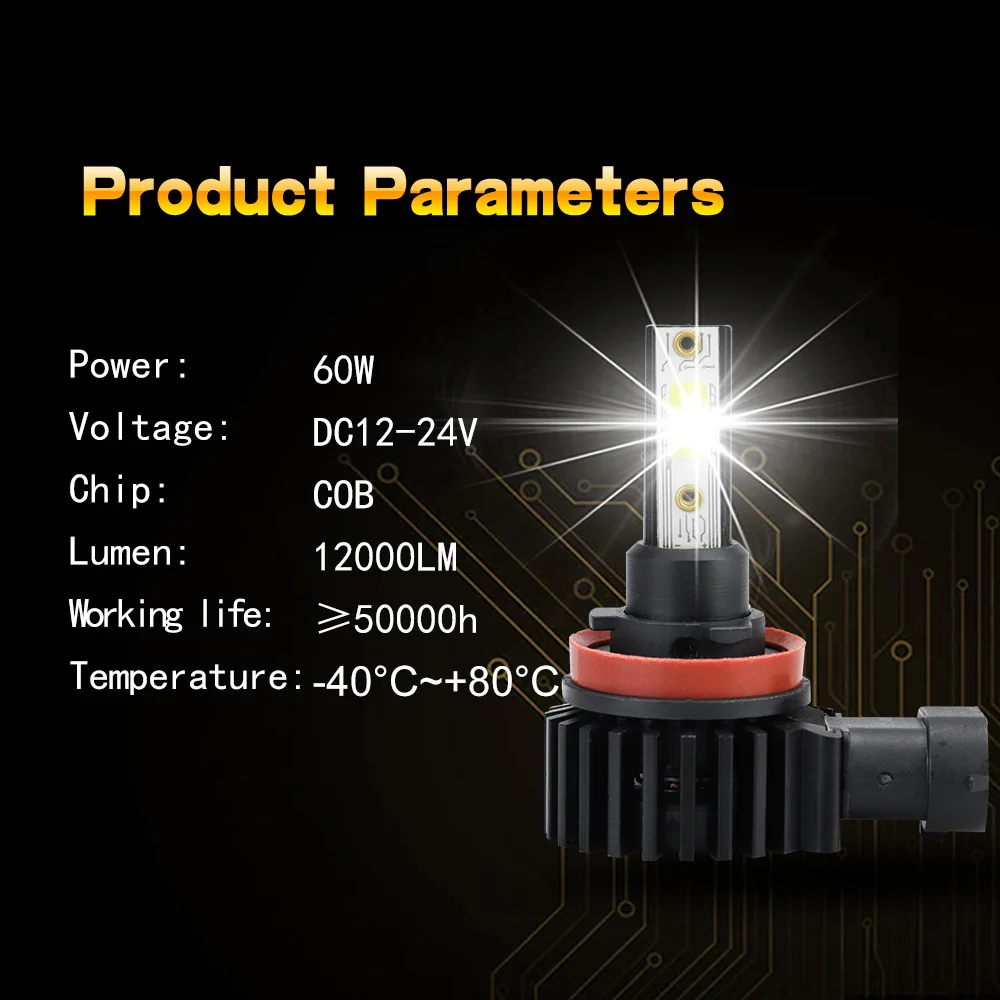 DXZ 2 шт. H8 H11 COB светодиодный головной светильник лампы для автомобилей 60W 6000K белый светильник 12000LM автомобиля внешние светильник s H8 H11 12V 28V светодиодный головной светильник