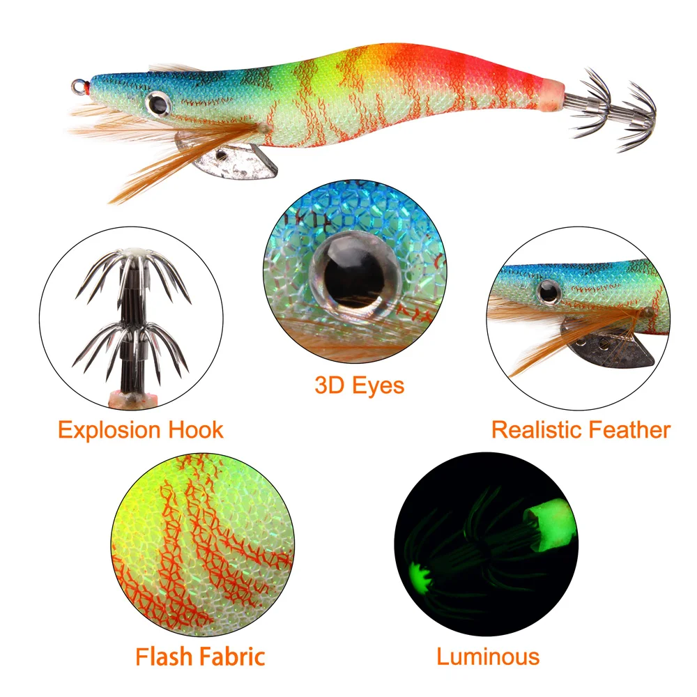 Esche Da Pesca Per Calamari SHADDOCK - 10pz Gamberetti Luminosi Con Coda Fluorescente - Foto 8