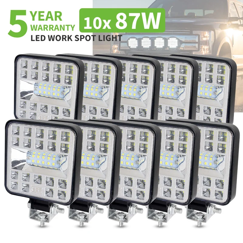 Car LED Work Flood Spot Combo Light 3030 SMD 87 Watts Bright 6500K DC 12-24 Volts Spotlights Truck 4x4 4WD