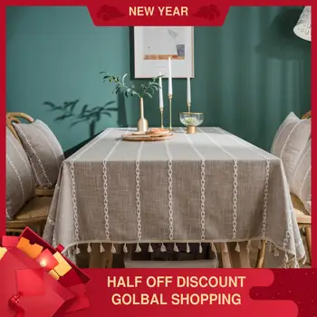

Brown Tassel Tablecloth American Country Fabric Cotton and Linen Clear Internet Celebrity Rectangular Tablecloth Tea Table Mat