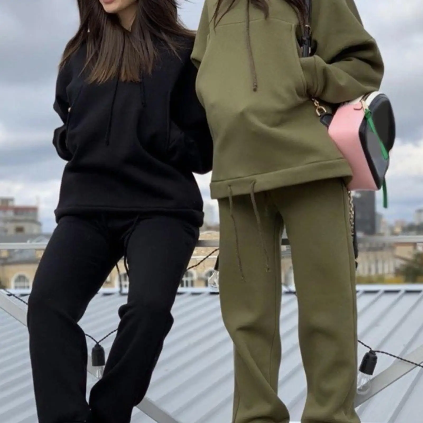

Warm Winter Women Fashion Long Sleeve Pocket Loose Hoodie Sweatshirt Pants Suit