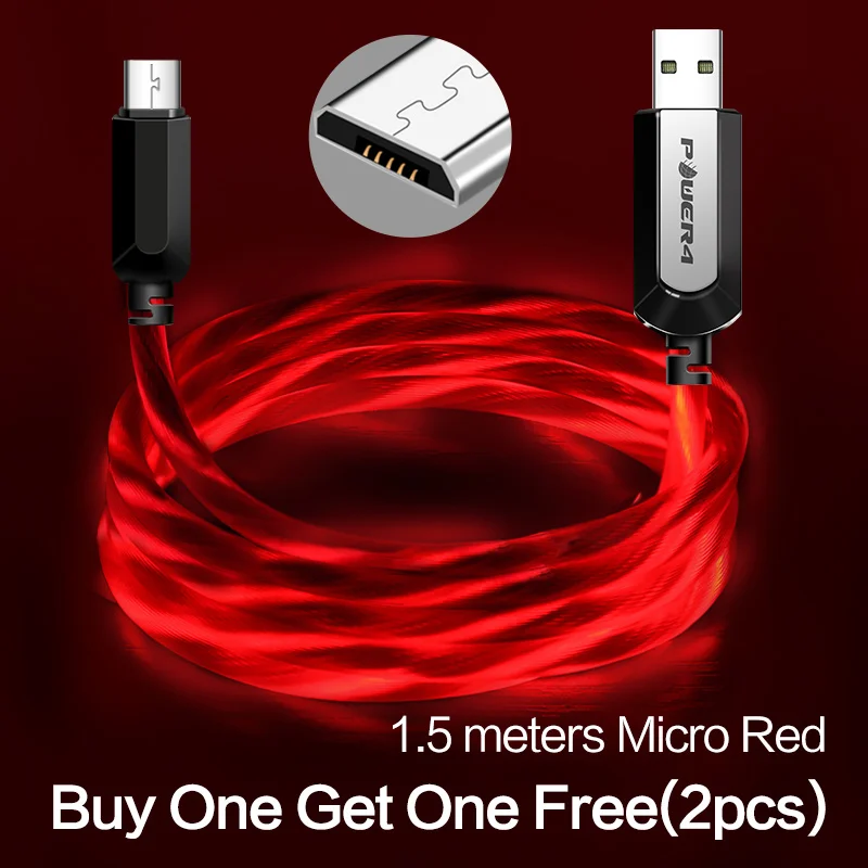 Power4 два пакета Micro USB шнур 3,0 для Android телефонов зарядное устройство Реверсивный Micro светодиодный кабель USB для samsung быстрой зарядки Microusb - Цвет: Micro-Red-1.5m-2pcs