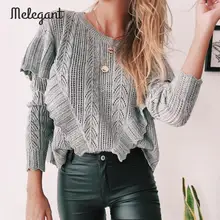 Melegant Knitted Sweaters 2019 Fashion Hollow Out Crochet Pullovers Women Autumn Winter Female Ruffles Long Sleeve Jumpers Tops Melegant Knitted Sweaters 2019 Fashion Hollow Out Crochet Pullovers Women Autumn Winter Female Ruffles Long Sleeve Jumpers Tops