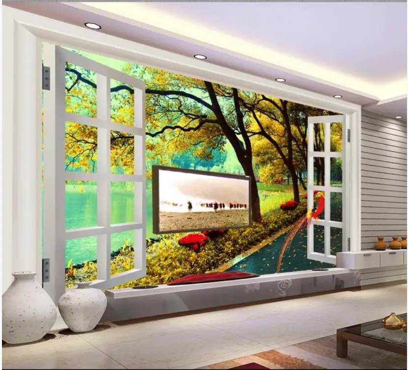 

Custom photo wallpaper 3d mural wallpaper for walls 3 d Scenery nature tree outside the window murals TV background wall decor