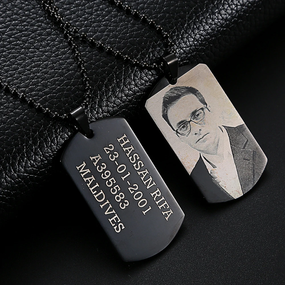 Personalized Men Black ID Dog Tag Pendant Necklace Custom Engraved