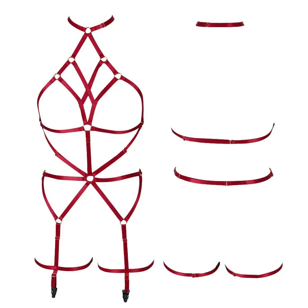 Белый лямочный предохранительный пояс на бретельках грудь панк готический ноги пояса с резинками плюс размер эластичный Танцевальная вечеринка женский летний комплект нижнего белья - Цвет: MLCN0020-wine-red