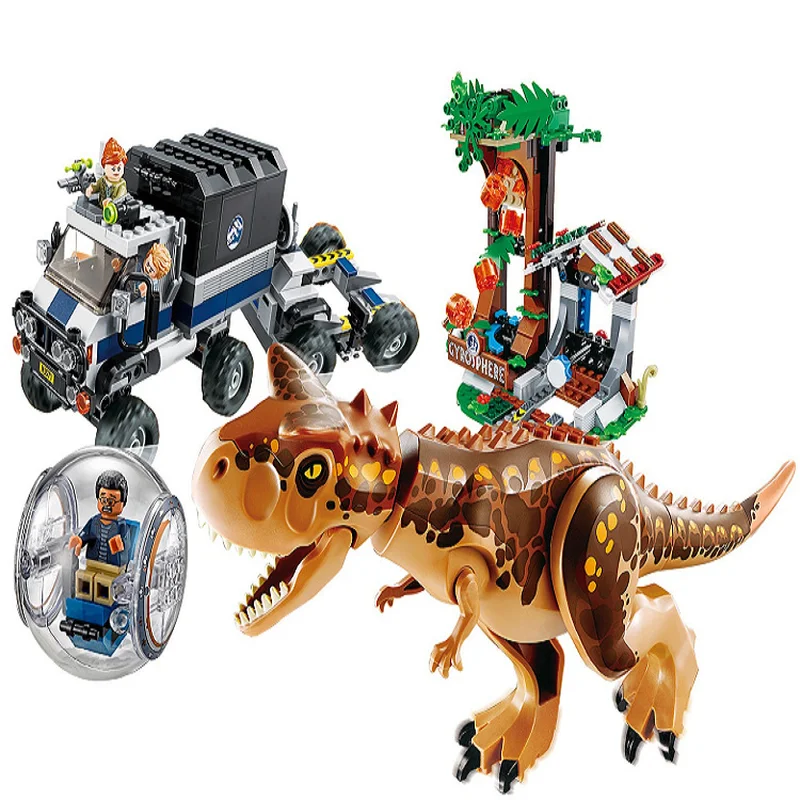 

10926 Compatible Legoinglys Jurassic World 2 Carnotaurus Gyrosphere Escape Building Block Toys For Children Bricks Toys Dinosaur
