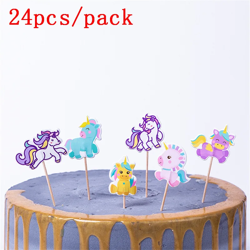 Toppers-24pcs 1 шт. 1,8*1,08 м цветок Единорог одноразовая скатерть для дня рождения для детей Единорог день рождения пластиковая Скатерть украшения - Цвет: Toppers-24pcs