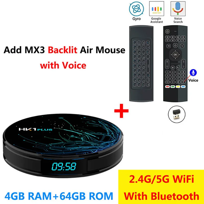 4 ГБ 64 ГБ Android 9,0 tv BOX Amlogic S905X2 четырехъядерный 2,4G 5,8G wifi BT4.0 H.265 4K Youtube Google Play HK1 Plus Smart tv BOX - Цвет: 4GB64GB add mx3l mic