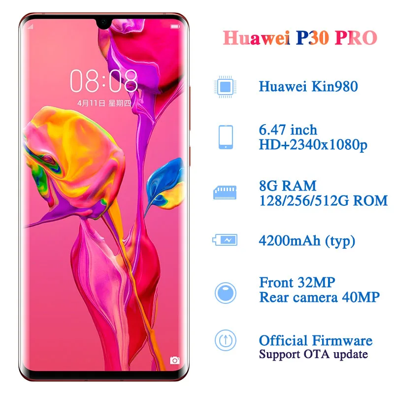 Глобальная версия Huawei P30 Pro 8 Гб 256 мобильный телефон 6 47 дюйма OLED экран Kirin 980 Octa core