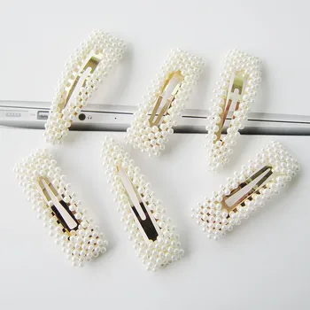 

Ladies Fashion Hair Accessories Multiple Optional Pearl Hair Clip Duck Beak Clip Lovely Sweet Girl Geometry White Hairpin