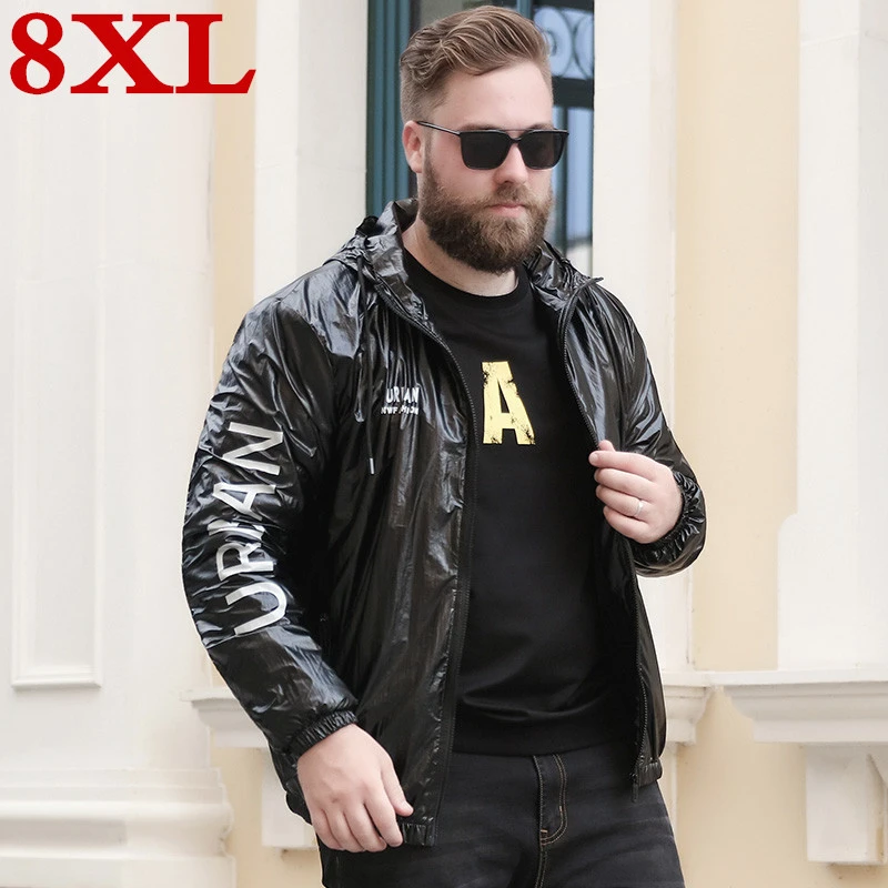 

plus size Spring and autumn men's high-end printing hooded casual jacket foreign trade trend personality bright waterproof coat