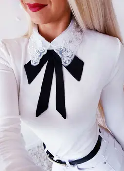 

Women Fashion T-Shirts Slim Lace Bow Stylish Long Sleeve Party Clubwear Girls t Shirt Ladies Tops Autumn Casual Clothes