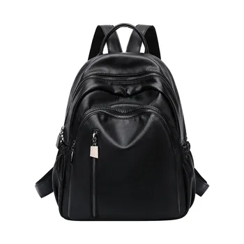 

Soft leather shoulder bag women 2019 new women Joker travel fashion backpack simple black bag