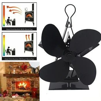 

Black Fireplace 4 Blade Heat Powered Stove Fan Log Wood Burner Eco Friendly Quiet Fan Home Efficient Heat Distribution Hot Fan