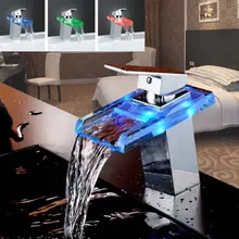 Холодный светодиодный квадратный водопроводный кран для ванны с горячей и холодной водой, контроль температуры, цветной стеклянный умывальник, креативный домашний Im